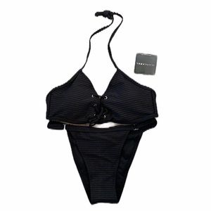 NWT JLUXLABEL Black Gisela Lace Up Bikini